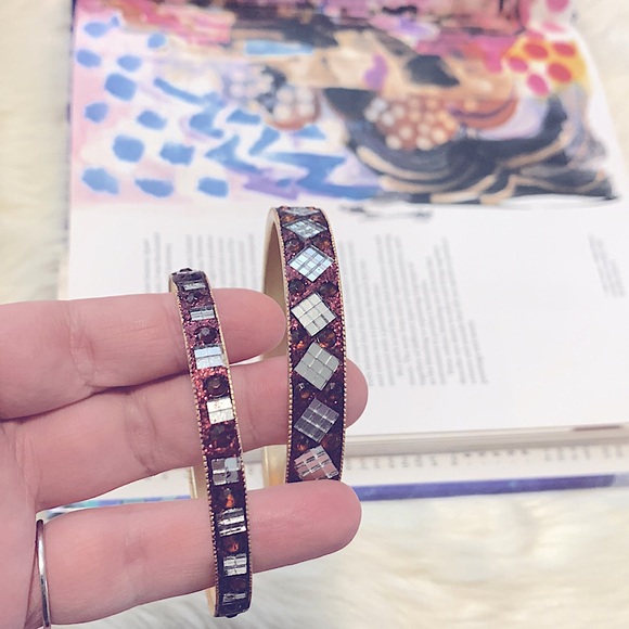Gorgeous & Sparkly Rose Gold Bangles Red w/Unique Silver Baguettes Bracelet Set - Picture 11 of 17